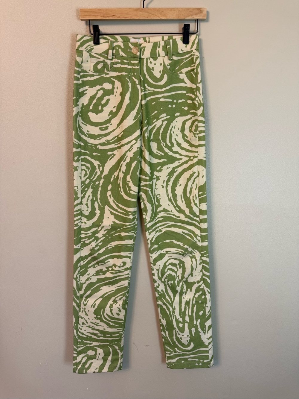 Vatka Lokum Green Swirl High Rise Straight Leg Pants US 4 Kendall Jenner - Picture 4 of 10